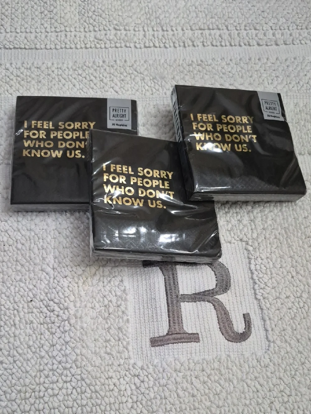 PRETTY ALRIGHT GOODS Black Cocktail Napkins with Gold Foil Saying 5×5 20/3